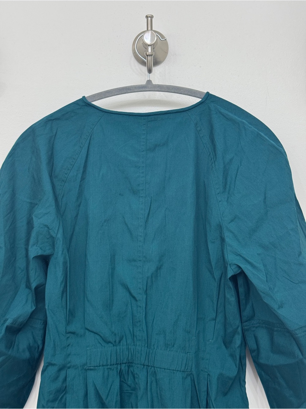 Madewell Sculptural-Sleeve Pleated Mini Shirt Dress Teal Green fit and flare - Picture 9 of 12